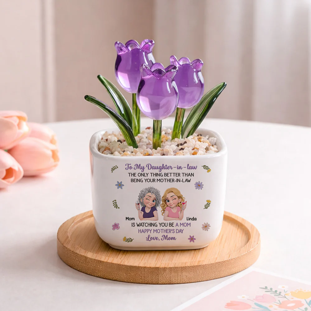 Mom And Daughter In Law Linked Together - Personalized Custom Glass Everlasting Tulips