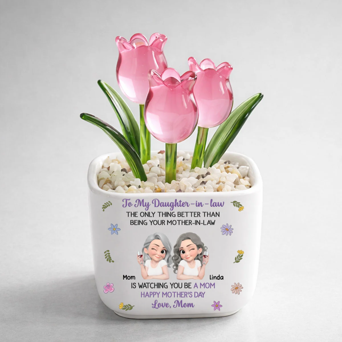 Mom And Daughter In Law Linked Together - Personalized Custom Glass Everlasting Tulips - Image 9