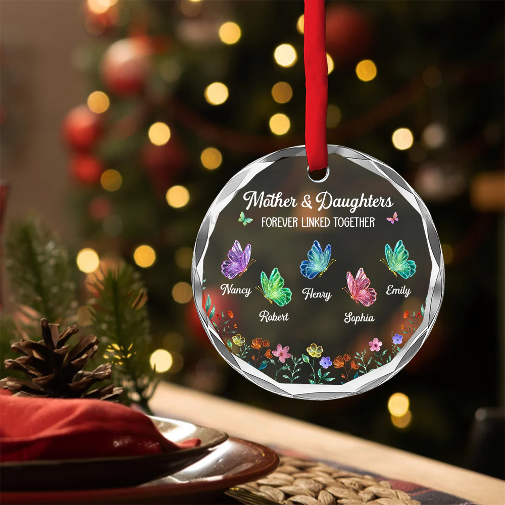 Mom And Daughters Love - Personalized Custom Glass Ornament - Image 2