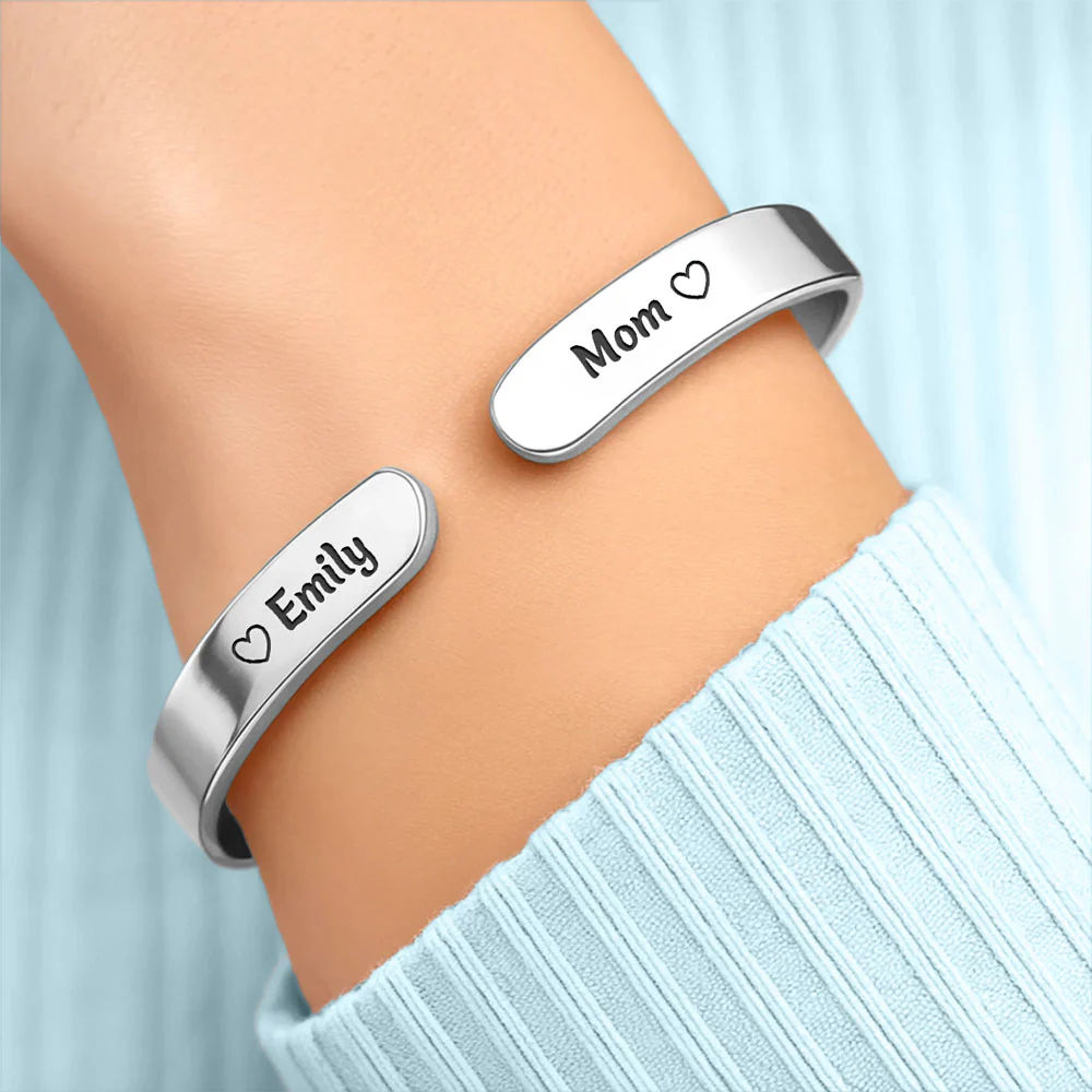 Mom & Daughter Will Always Be Connected By Heart - Personalized Custom Bracelet Cuff - Image 3