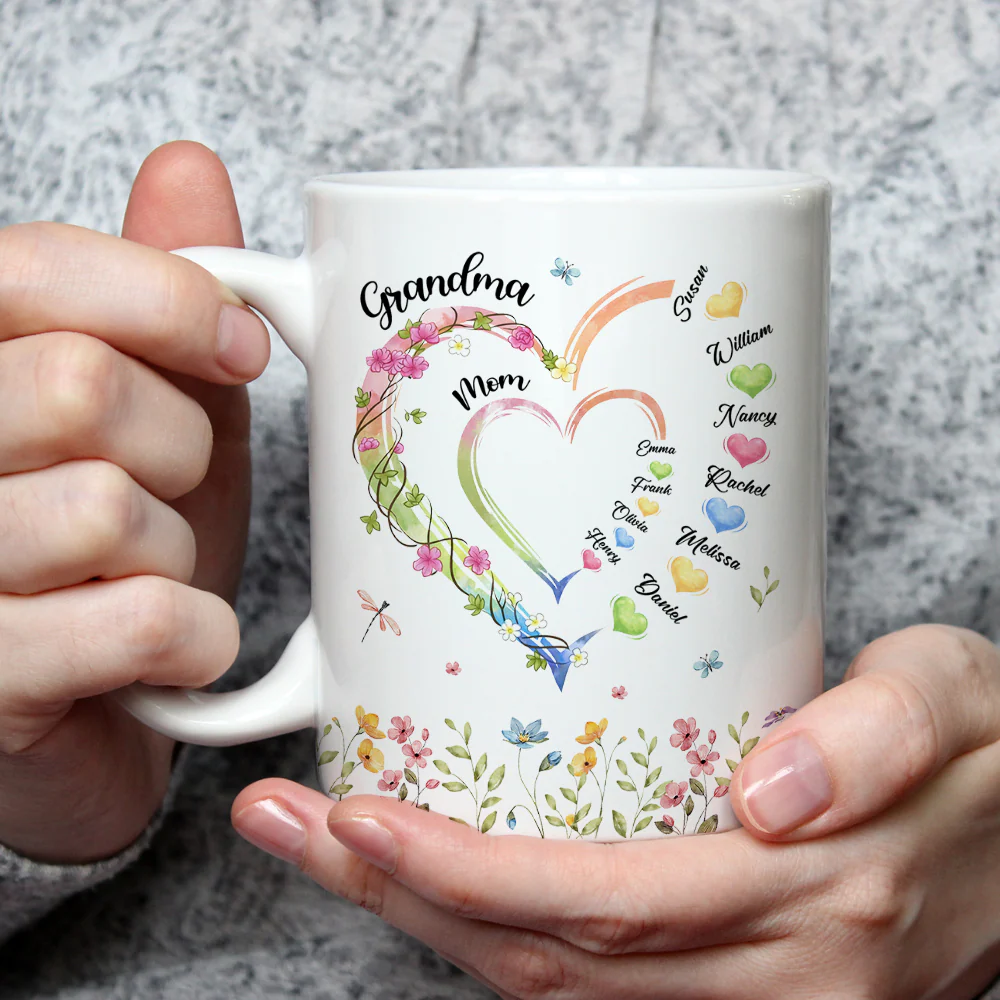 Mom Grandma Hearts - Personalized Custom Coffee Mug - Image 3