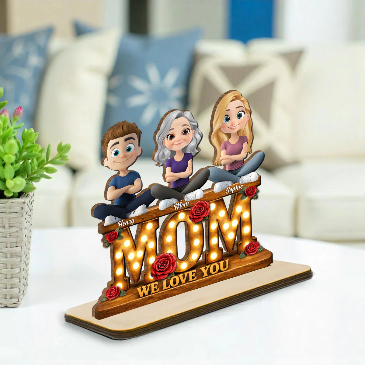 Mom Love Forever - Personalized Custom 2-Layer Wood Plaque With Flat Base - Image 3
