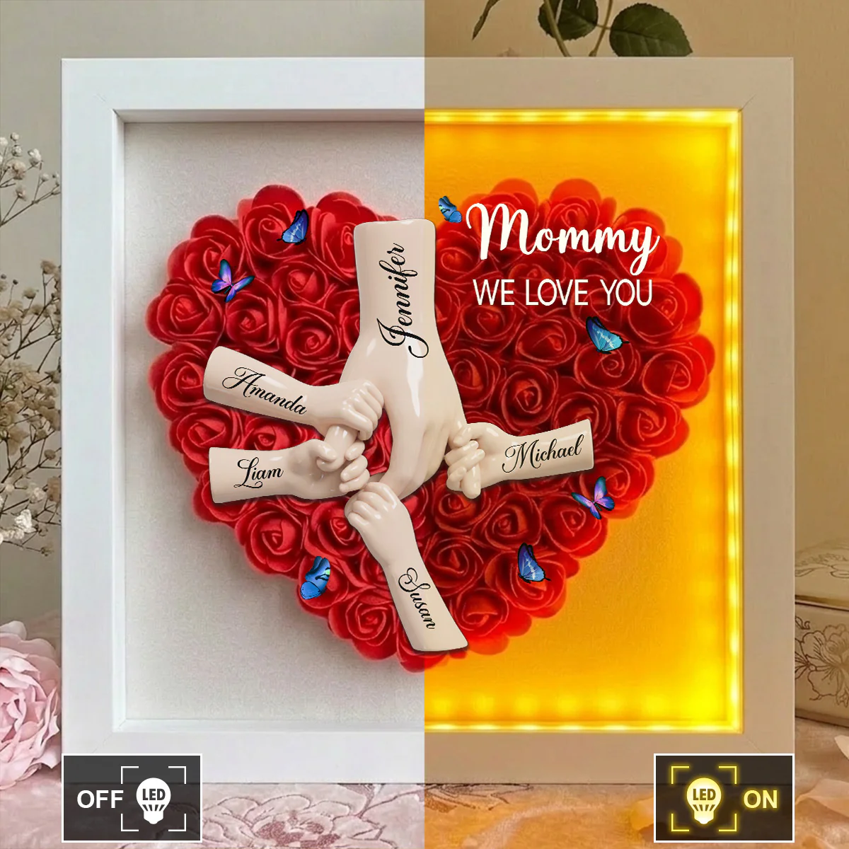 Mommy We Love You - Personalized Custom Flower Shadow Box With LED Light - Image 3