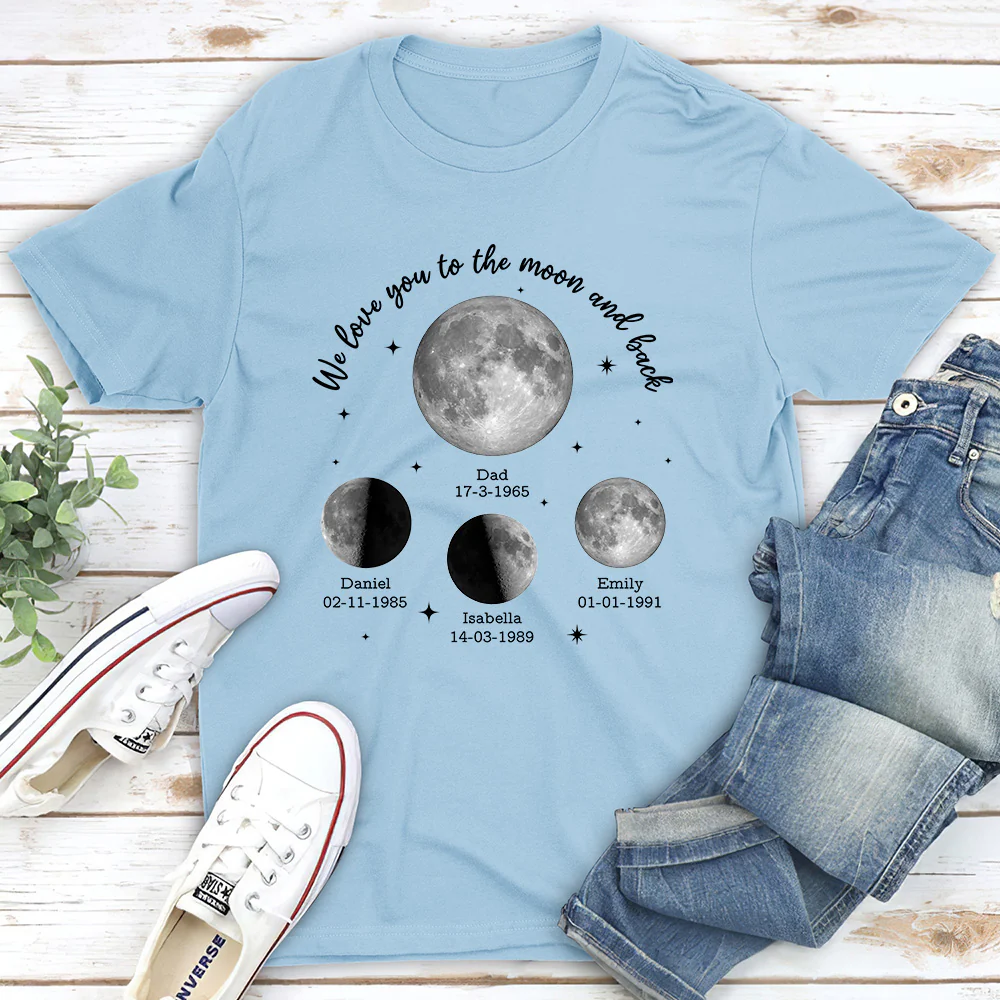 Moon Phase We Love You To The Moon And Back - Personalized Custom Shirt - Image 2