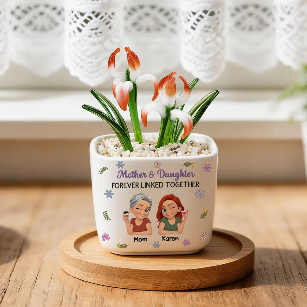 Mother And Daughter Linked Together Cartoon - Personalized Custom Glass Birth Month Flower - Image 6