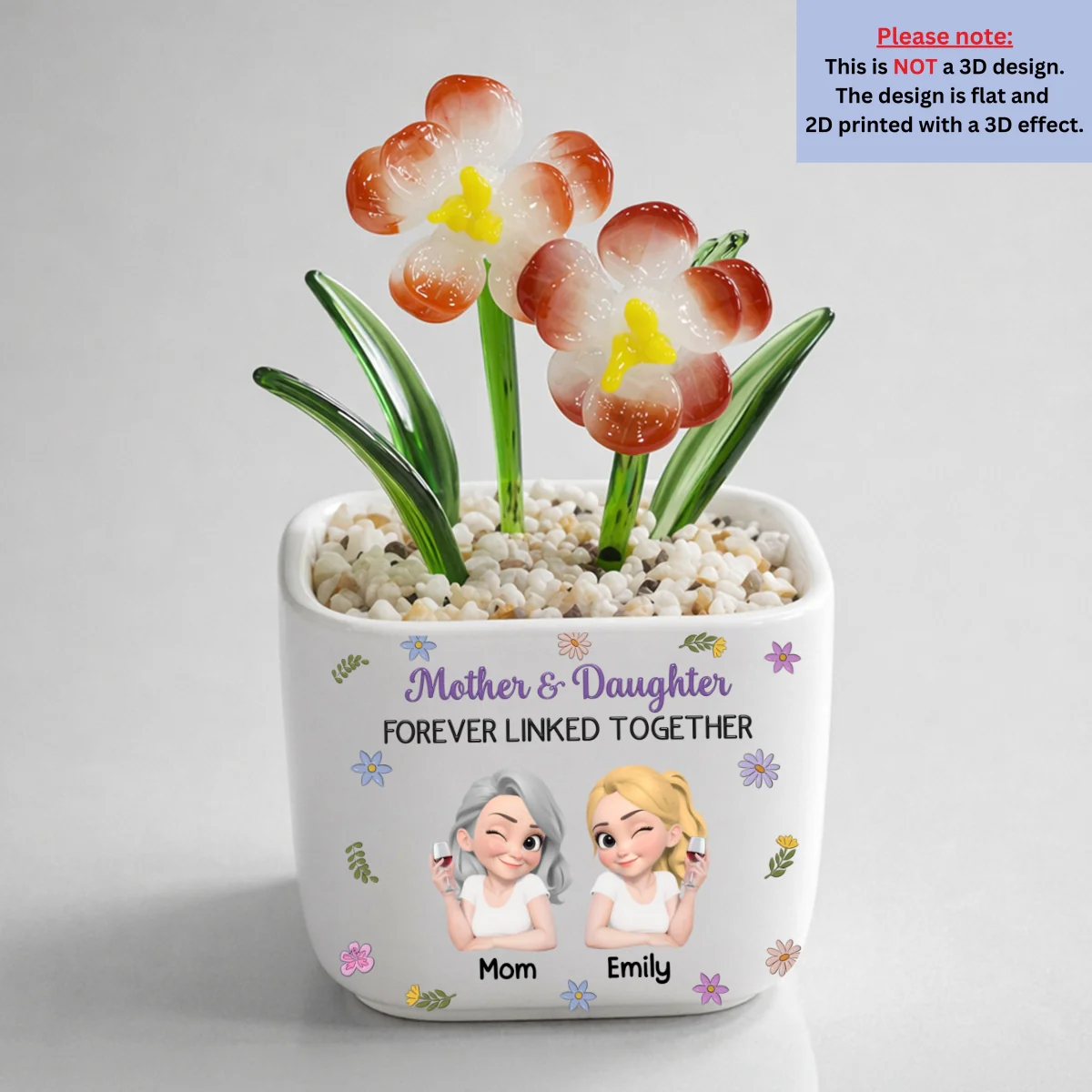Mother And Daughter Linked Together Cartoon - Personalized Custom Glass Birth Month Flower - Image 9