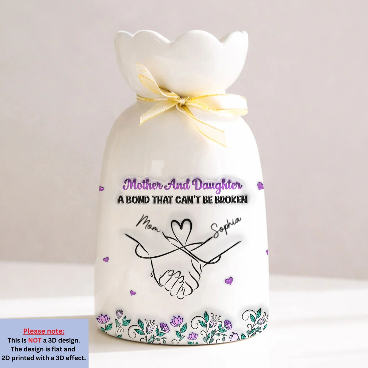 Mother And Daughter Relationship - Personalized Custom 3D Effect Ribbon Tie Flower Vase - Image 6