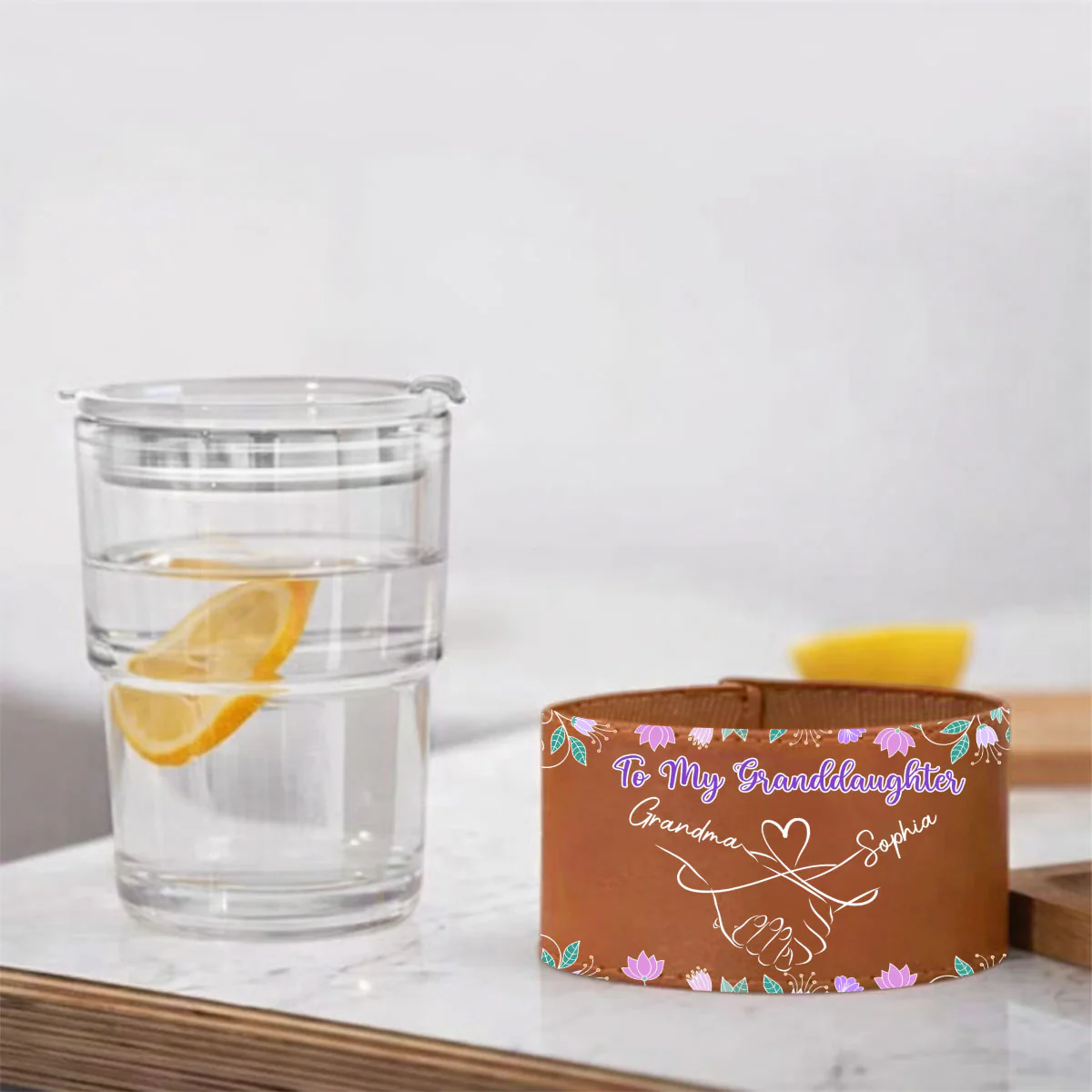 Mother And Daughter Relationship - Personalized Custom Leather Glass Cup - Image 3