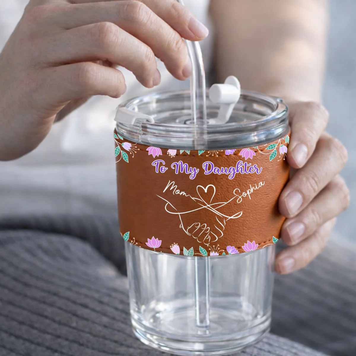 Mother And Daughter Relationship - Personalized Custom Leather Glass Cup - Image 4