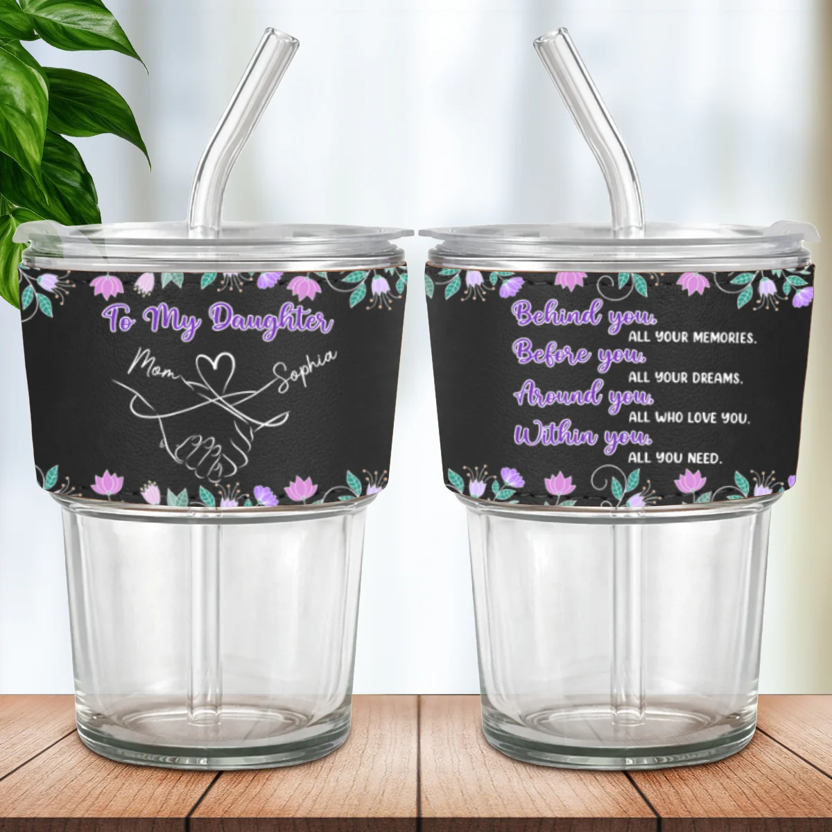 Mother And Daughter Relationship - Personalized Custom Leather Glass Cup - Image 7