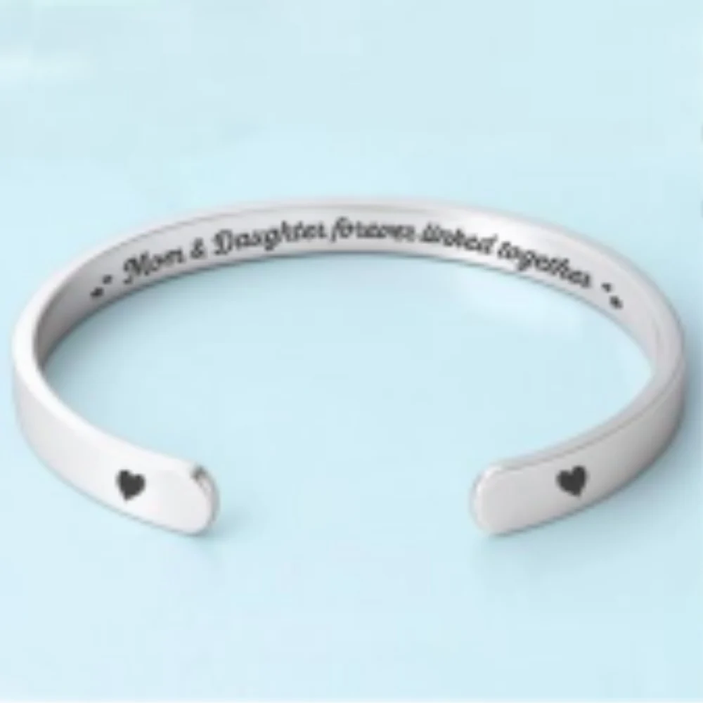 Mother & Daughter Forever Linked Together - Personalized Custom Bracelet Cuff - Image 6