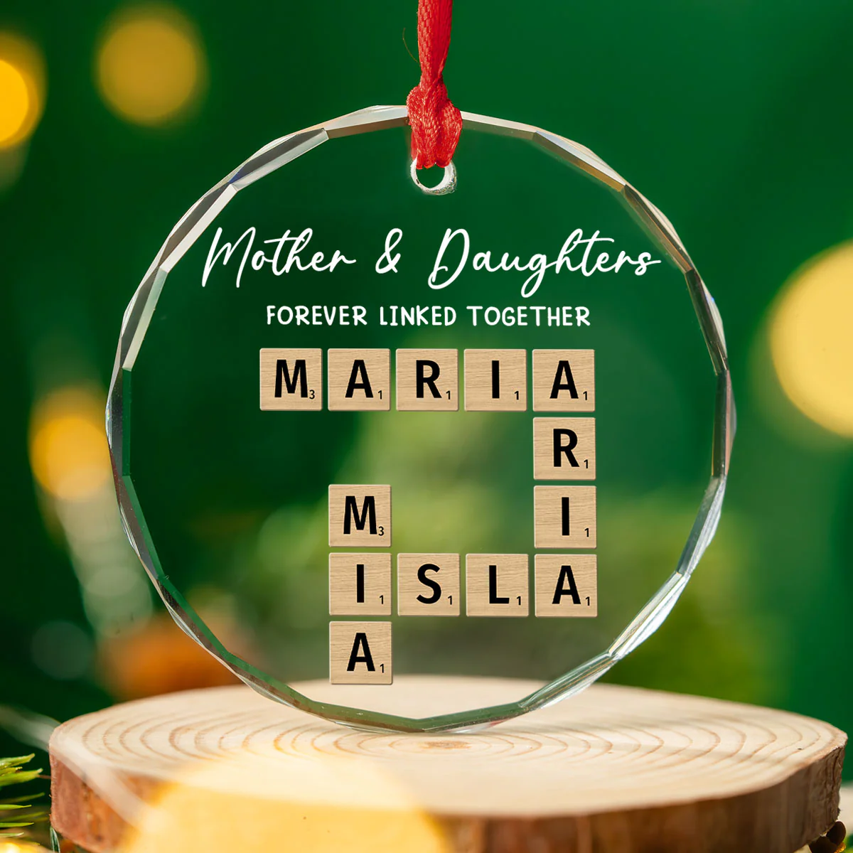 Mother With Daughters Hearts Stay United - Personalized Custom Glass Ornament - Image 3