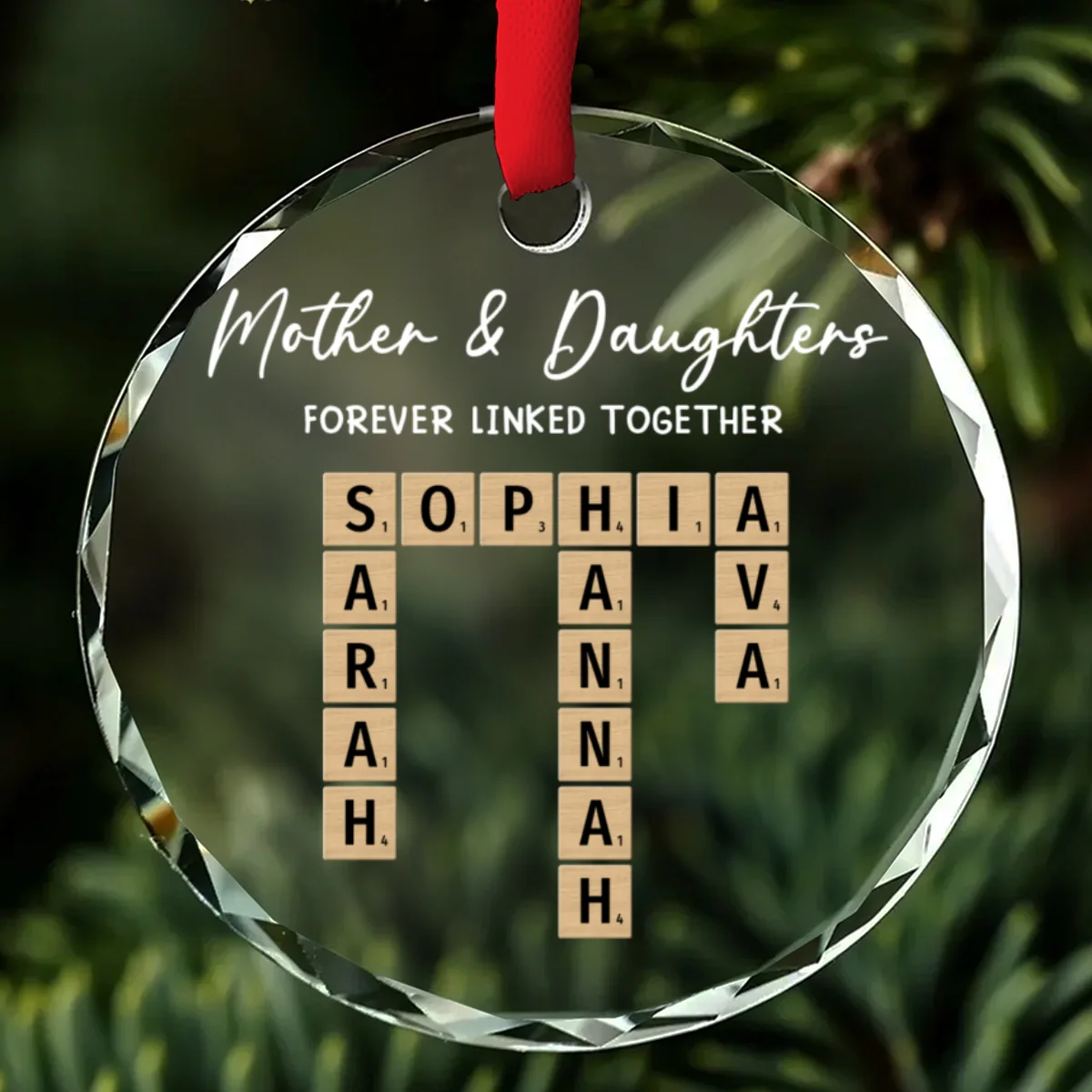 Mother With Daughters Hearts Stay United - Personalized Custom Glass Ornament - Image 7