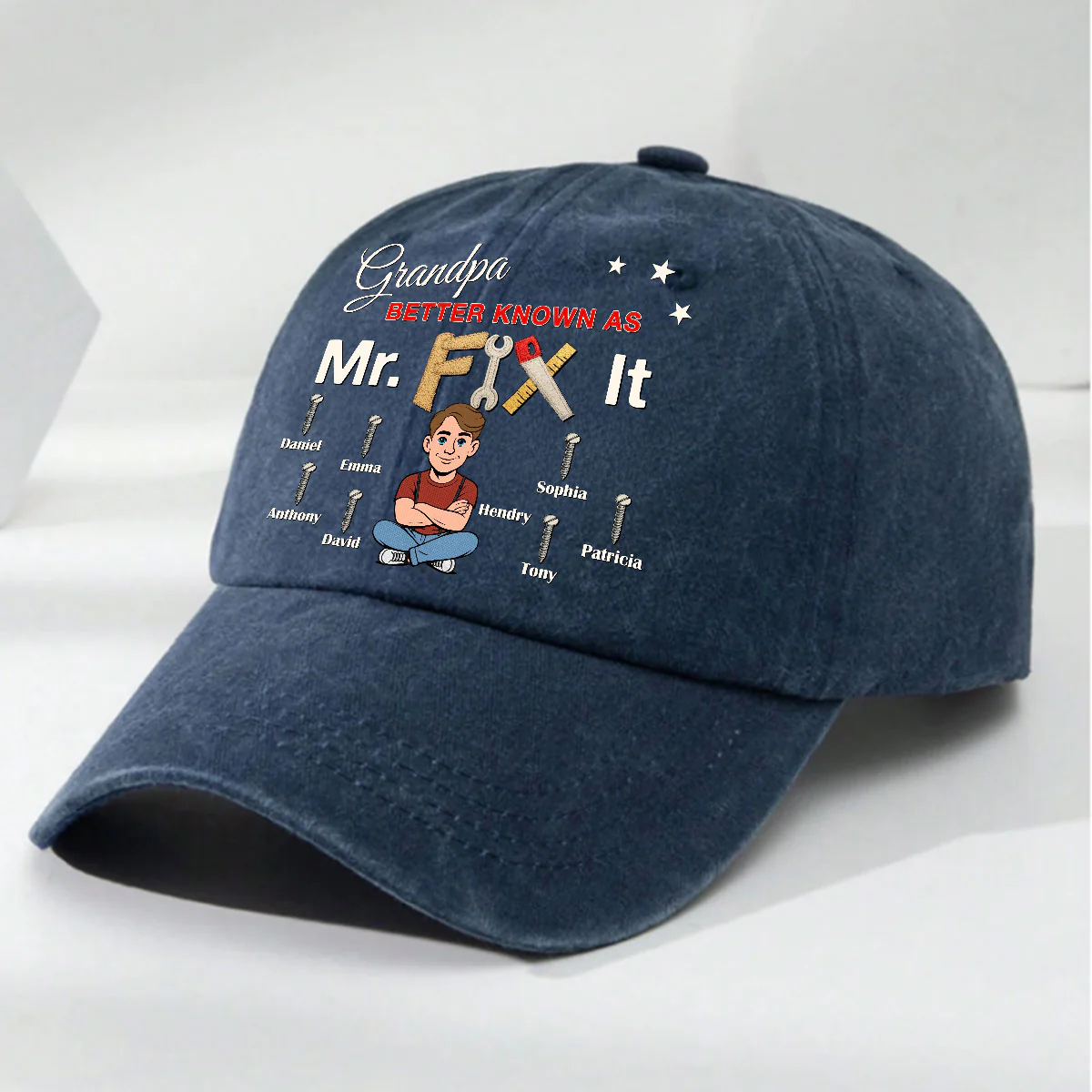 Mr Fix It - Personalized Custom Vintage Washed Denim Cap - Image 2