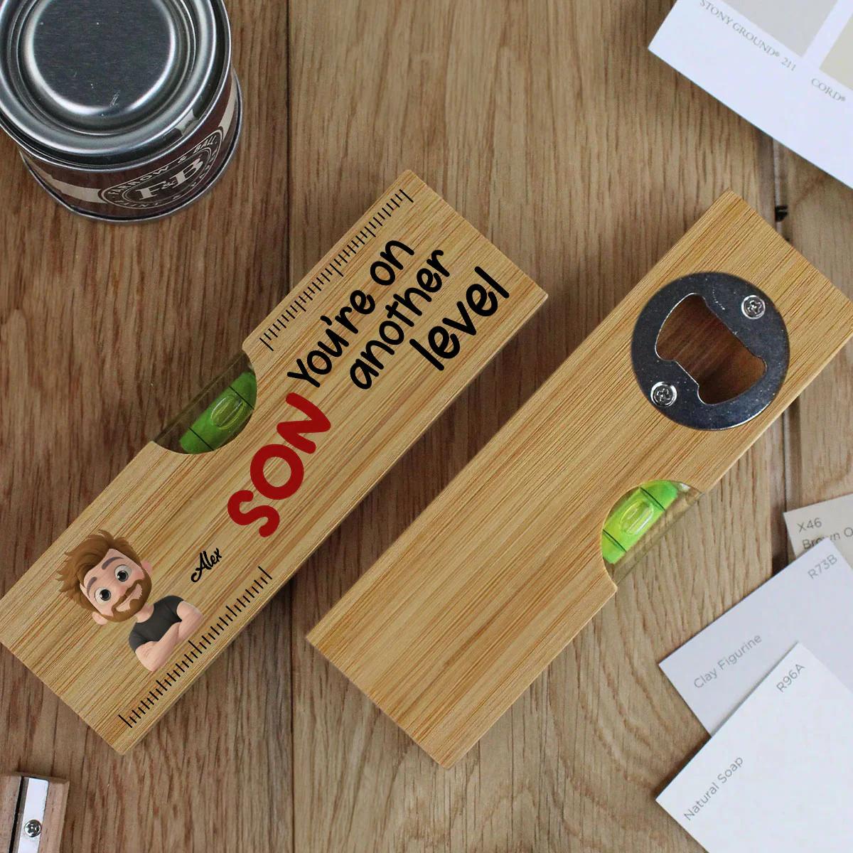 My Child Are On Another Level - Personalized Custom Wooden Spirit Level Bottle Opener - Image 3