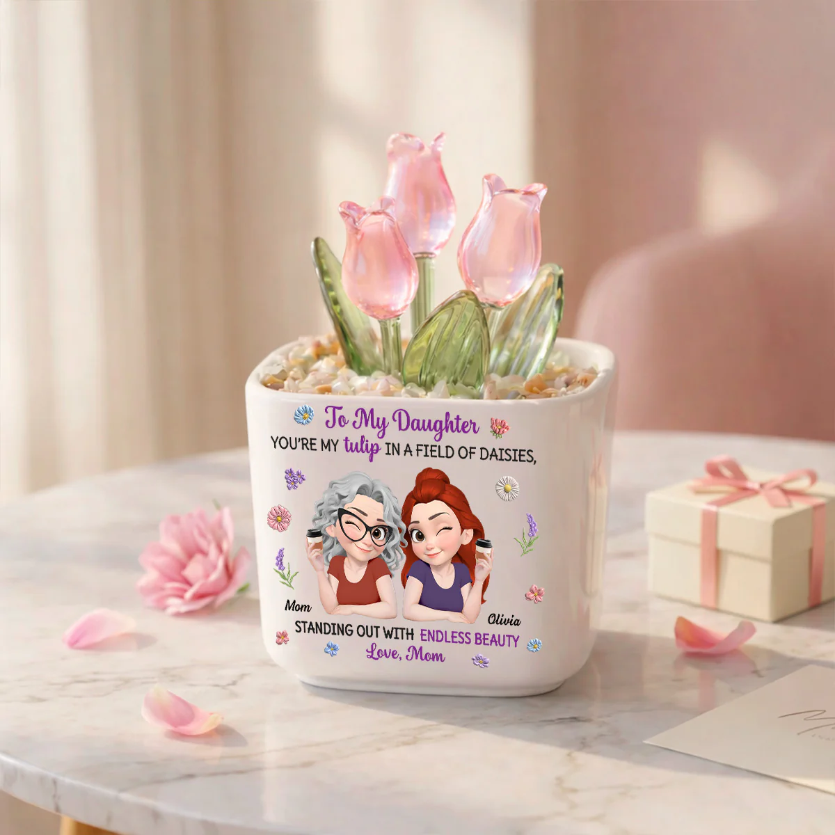 My Daughter Blooms Beautifully - Personalized Custom Glass Everlasting Tulips - Image 6