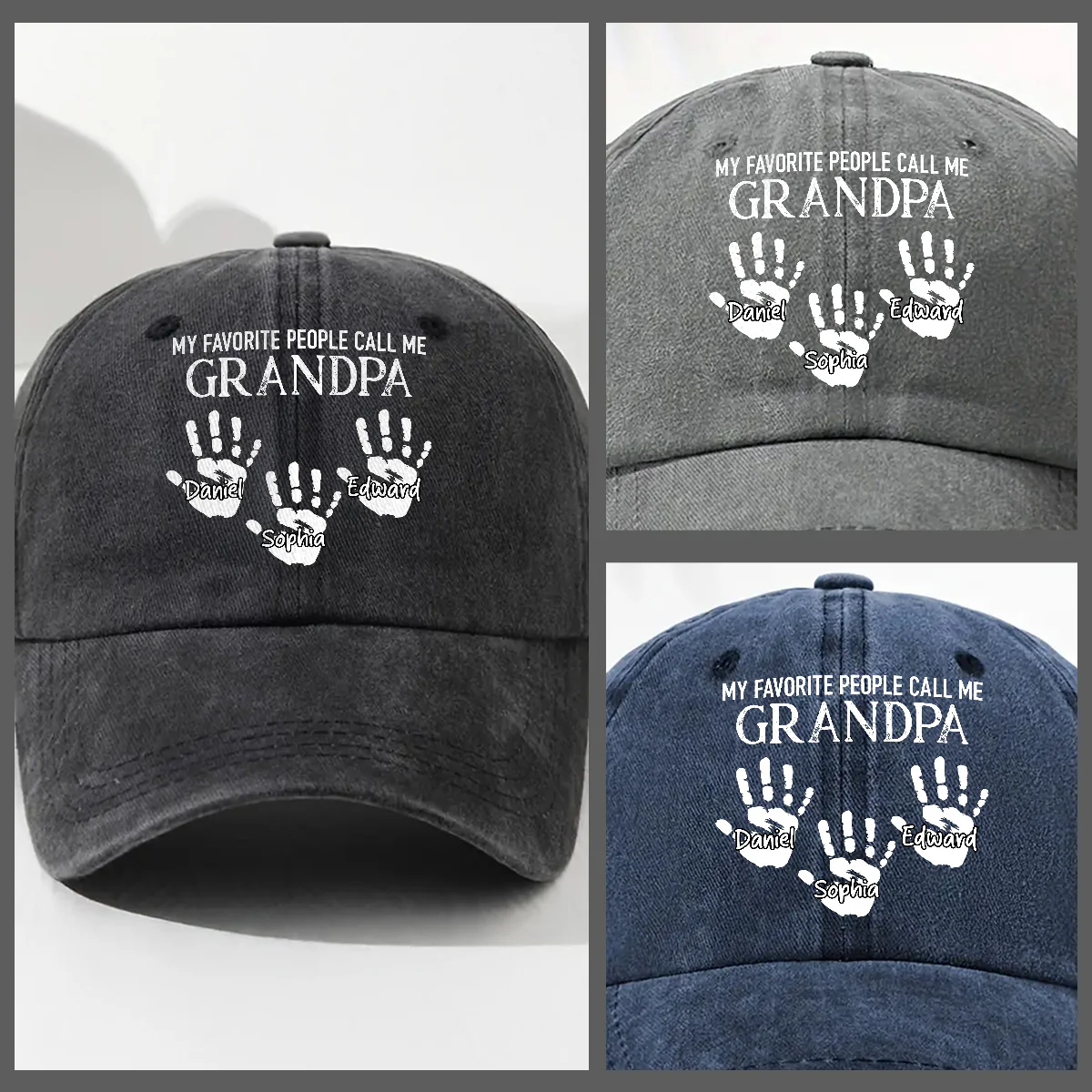 My Fav People Call Me Grandpa - Personalized Custom Vintage Washed Denim Cap - Image 3