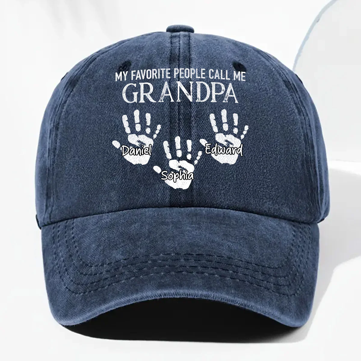 My Fav People Call Me Grandpa - Personalized Custom Vintage Washed Denim Cap - Image 5