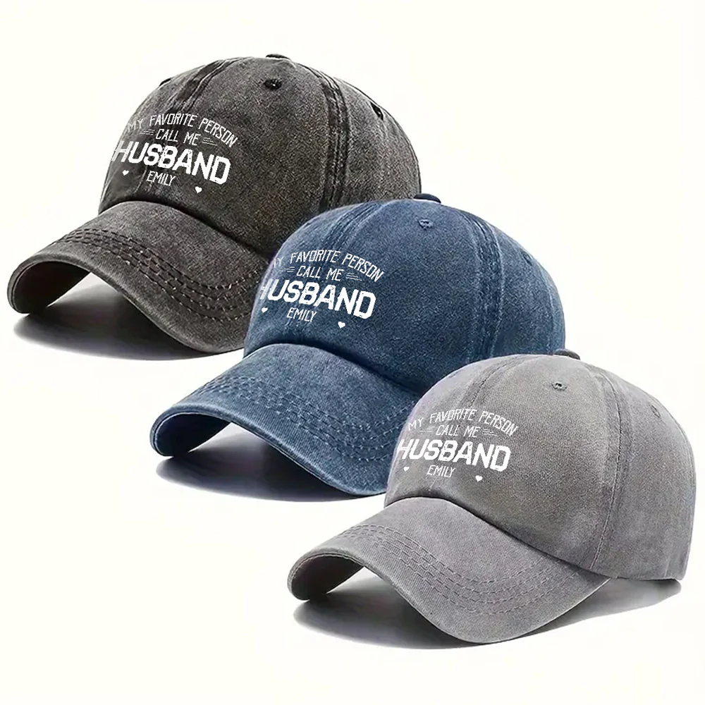 My Favorite Person Call Me Husband - Personalized Custom Vintage Washed Denim Cap - Image 6