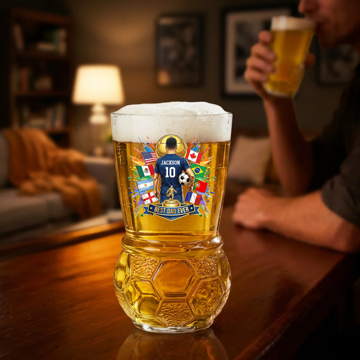 My Football Hero - Personalized Custom Football Beer Glass - Image 4