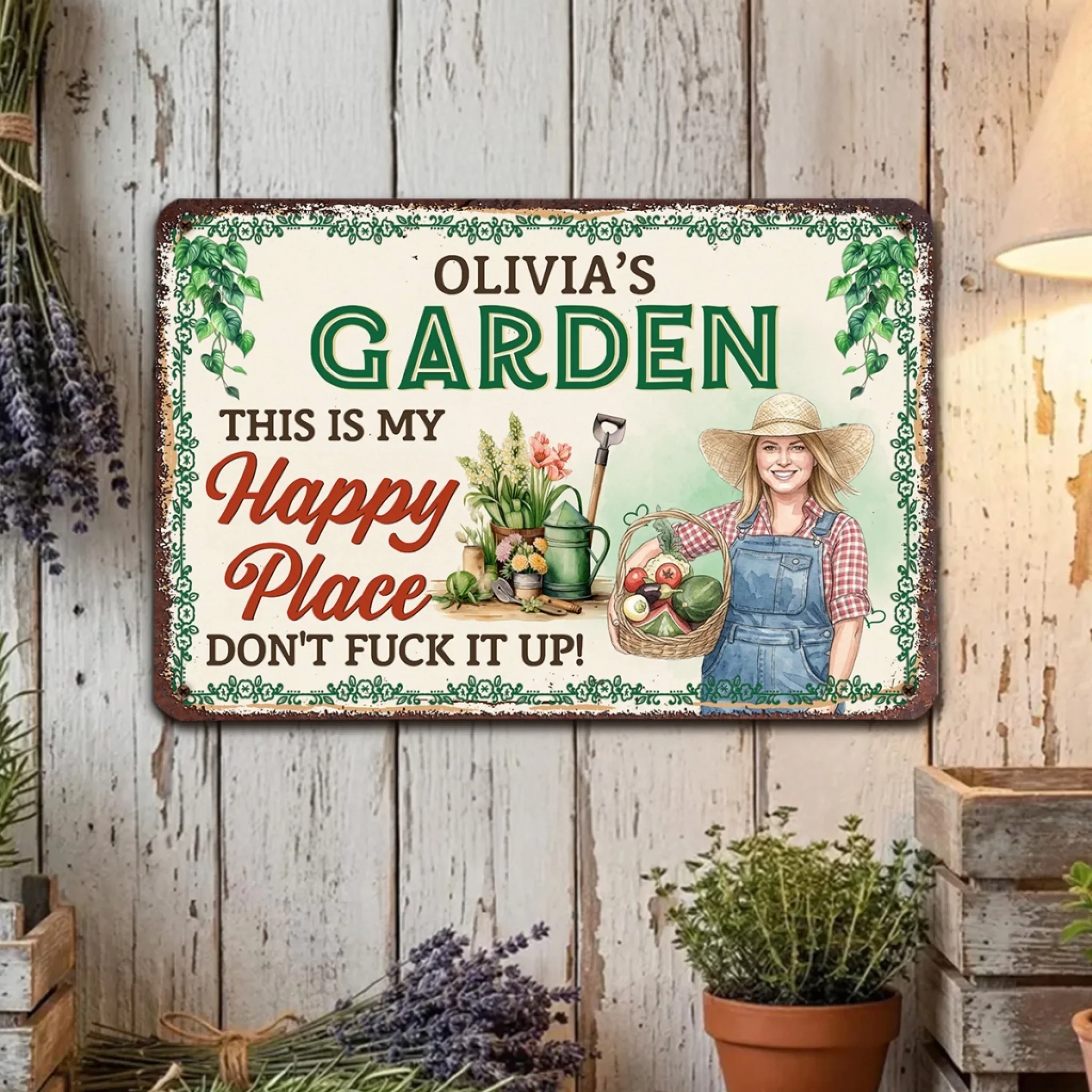 My Garden Happy Place - Personalized Custom Metal Sign - Image 3