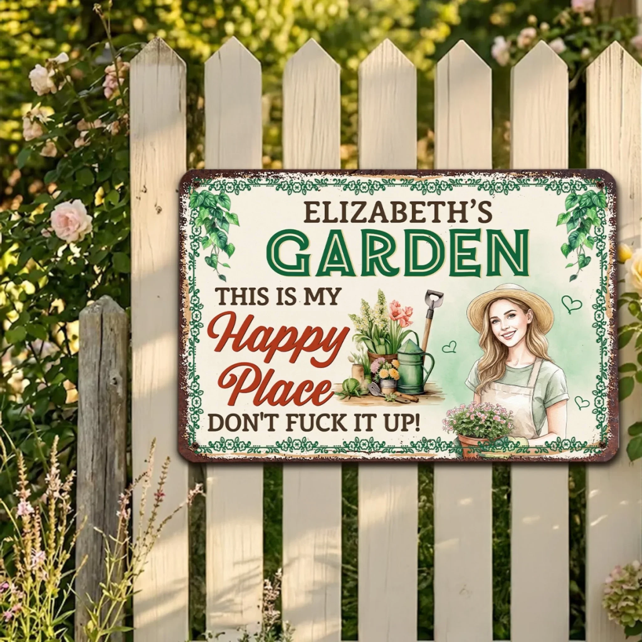 My Garden Happy Place - Personalized Custom Metal Sign - Image 5