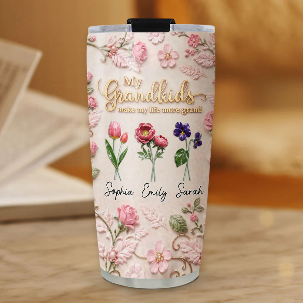 My Grandkids Make Life Bloom - Personalized Custom 3D Effect Tumbler - Image 3