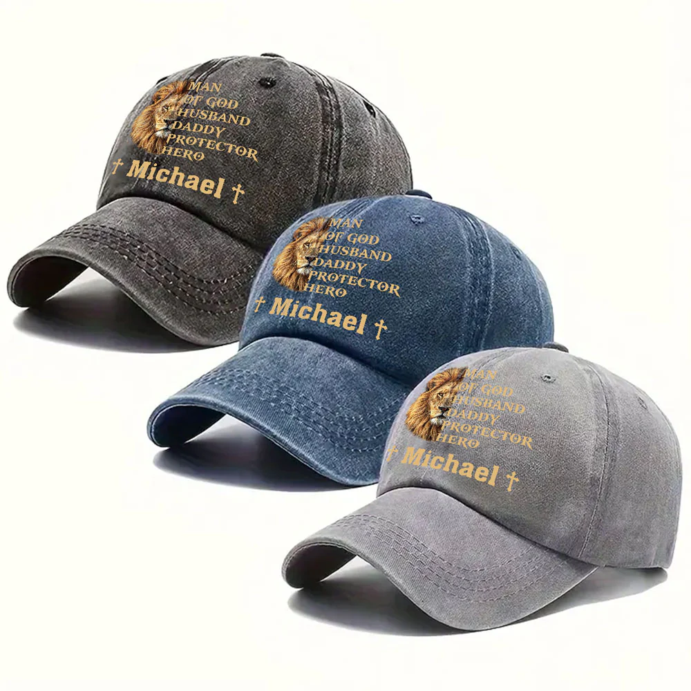 My Hero - Personalized Custom Vintage Washed Denim Cap - Image 5