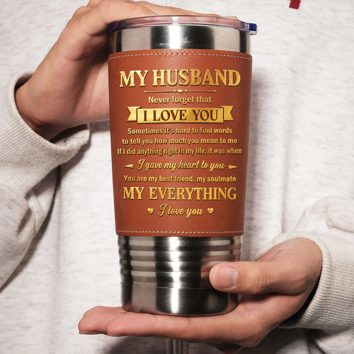 My Husband - Personalized Custom Leather Tumbler - Image 3