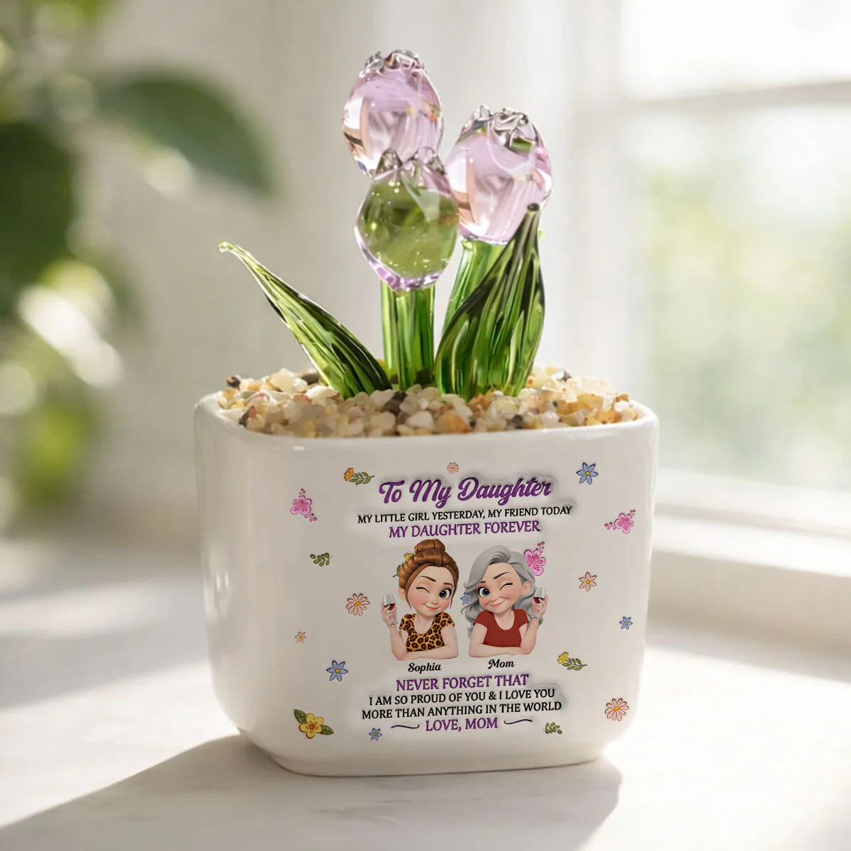 My Little Girl My Daughter - Personalized Custom Glass Everlasting Tulips - Image 2