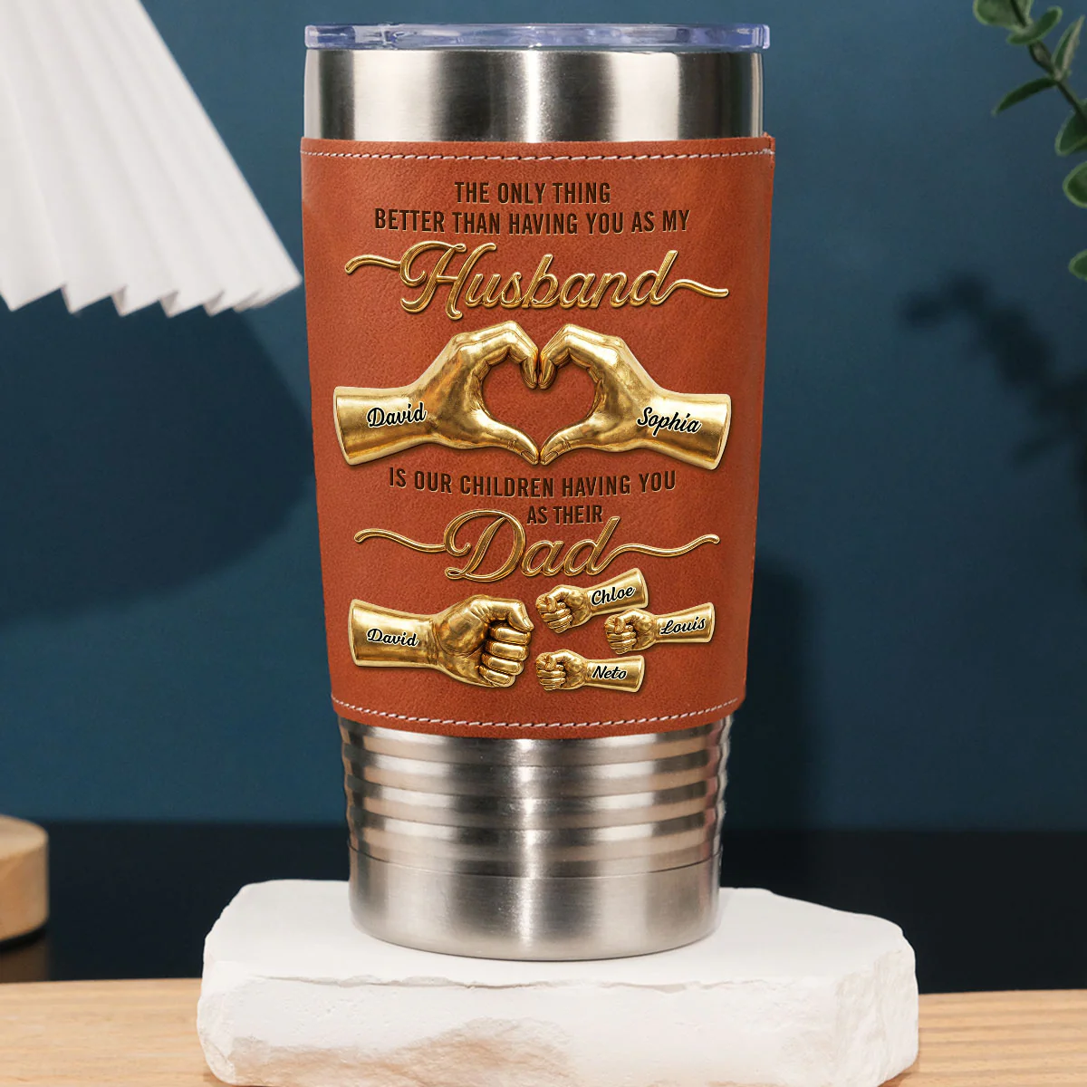 My Love Their Hero - Personalized Custom Leather Tumbler