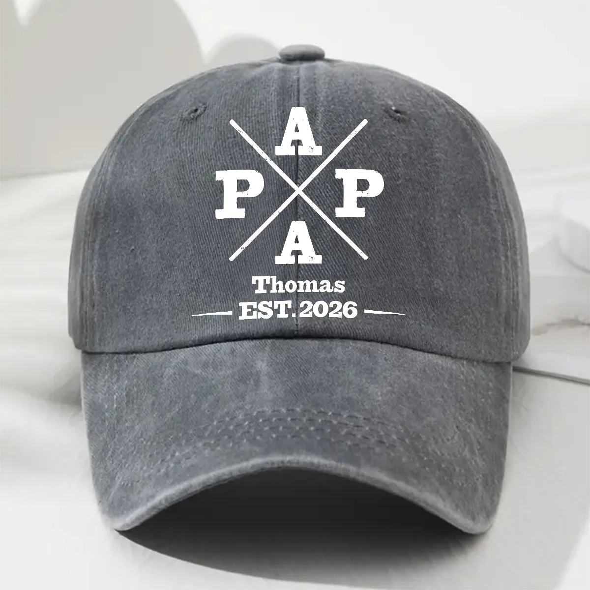 My Papa - Personalized Custom Vintage Washed Denim Cap - Image 5