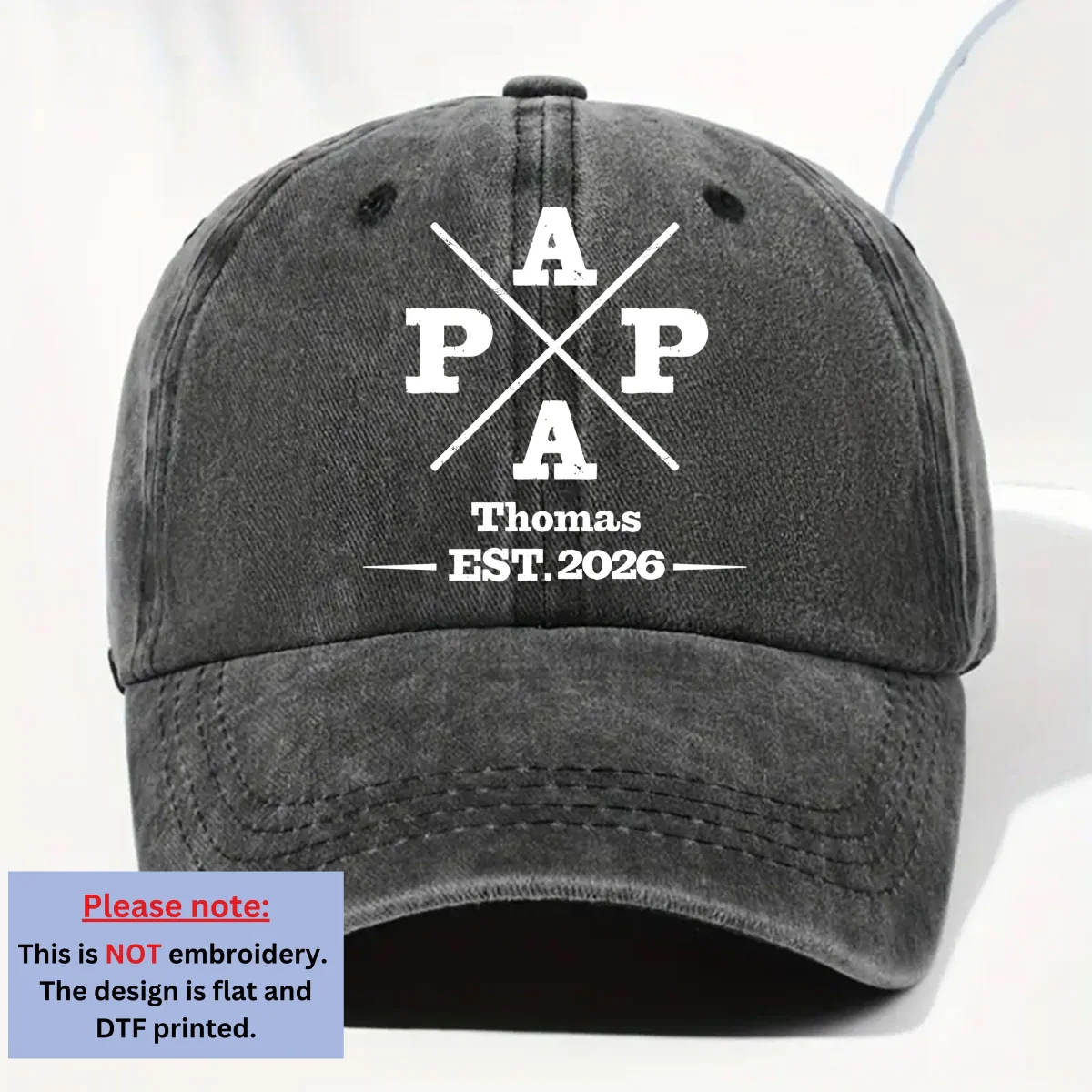 My Papa - Personalized Custom Vintage Washed Denim Cap - Image 8