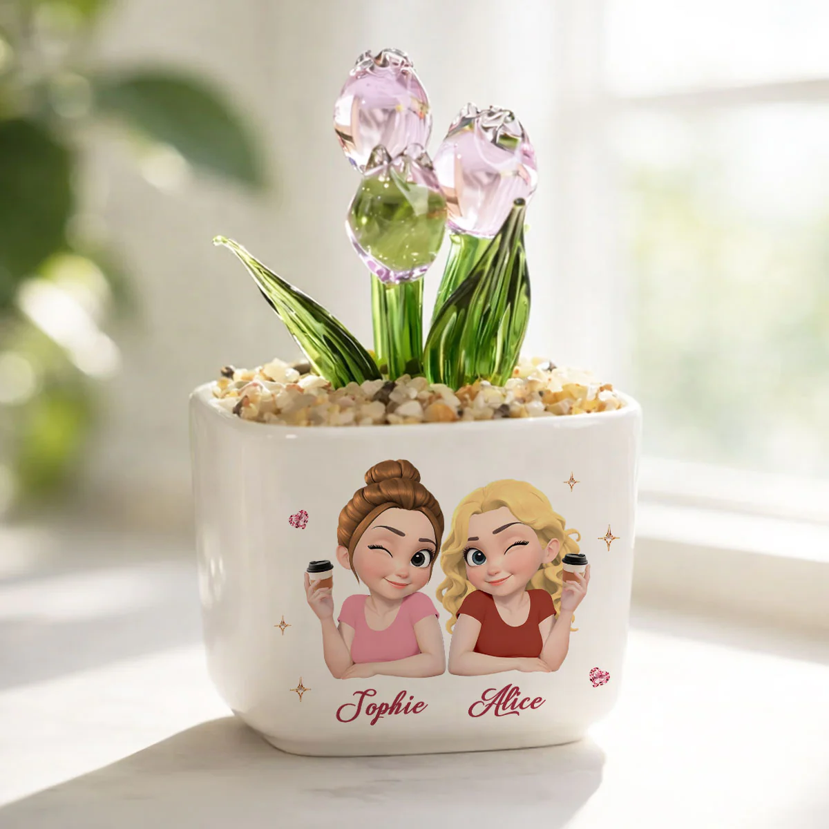My Sister By Heart - Personalized Custom Glass Everlasting Tulips - Image 2