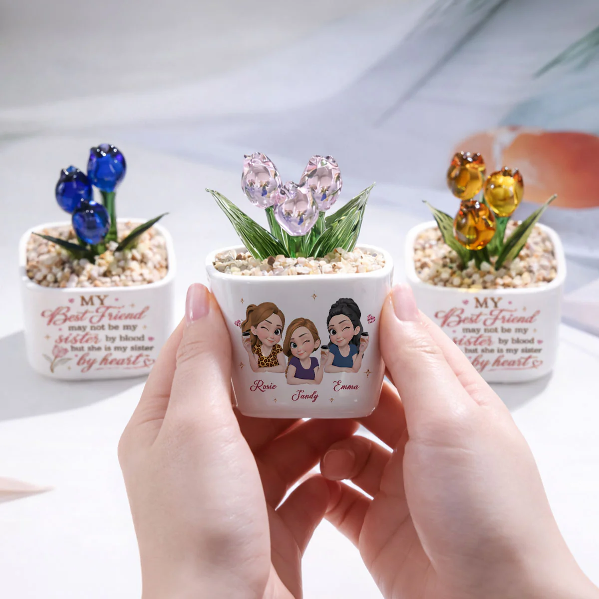 My Sister By Heart - Personalized Custom Glass Everlasting Tulips - Image 7