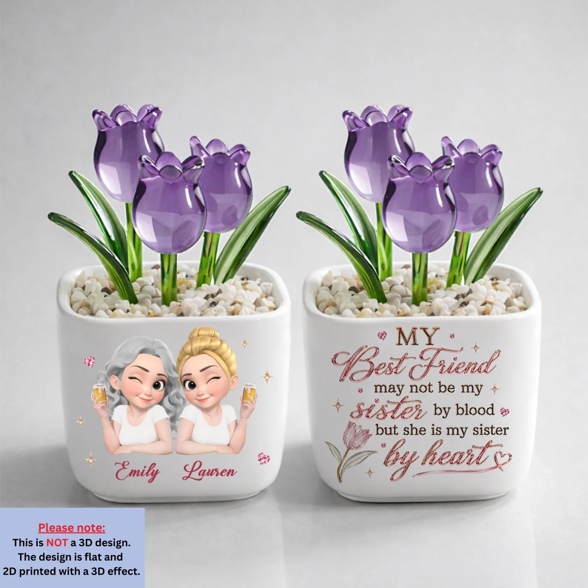 My Sister By Heart - Personalized Custom Glass Everlasting Tulips - Image 9
