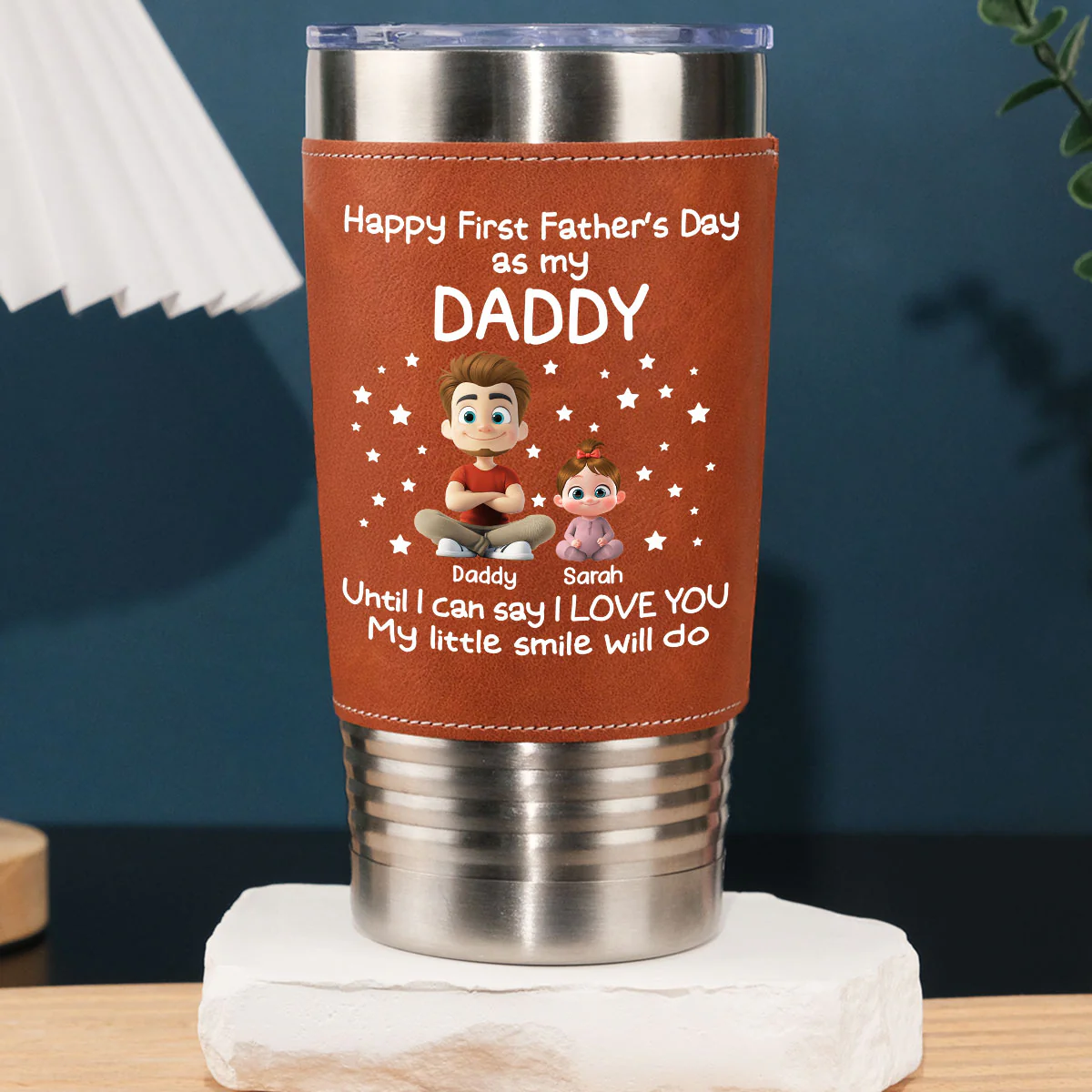 My Smile For Daddy - Personalized Custom Leather Tumbler
