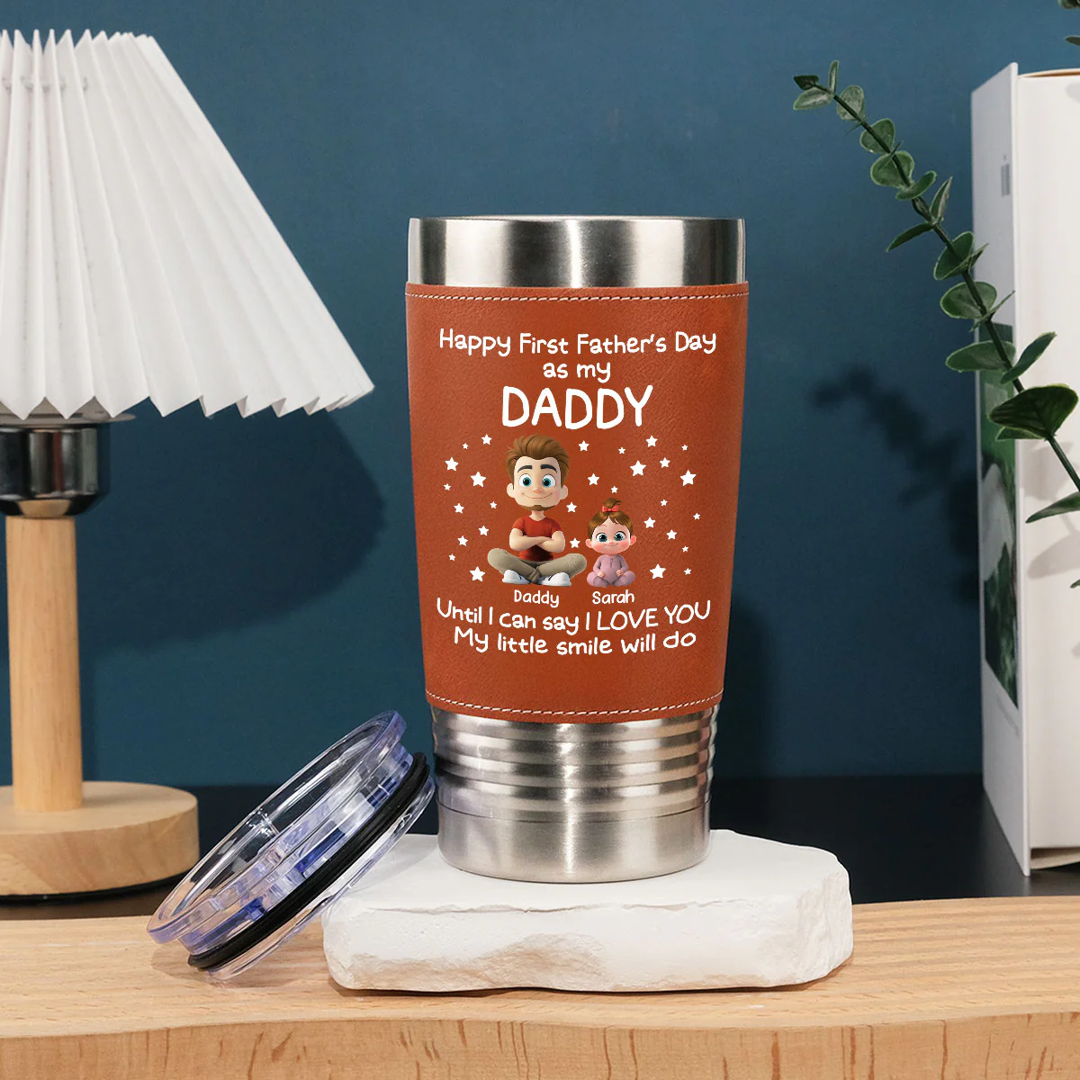 My Smile For Daddy - Personalized Custom Leather Tumbler - Image 3