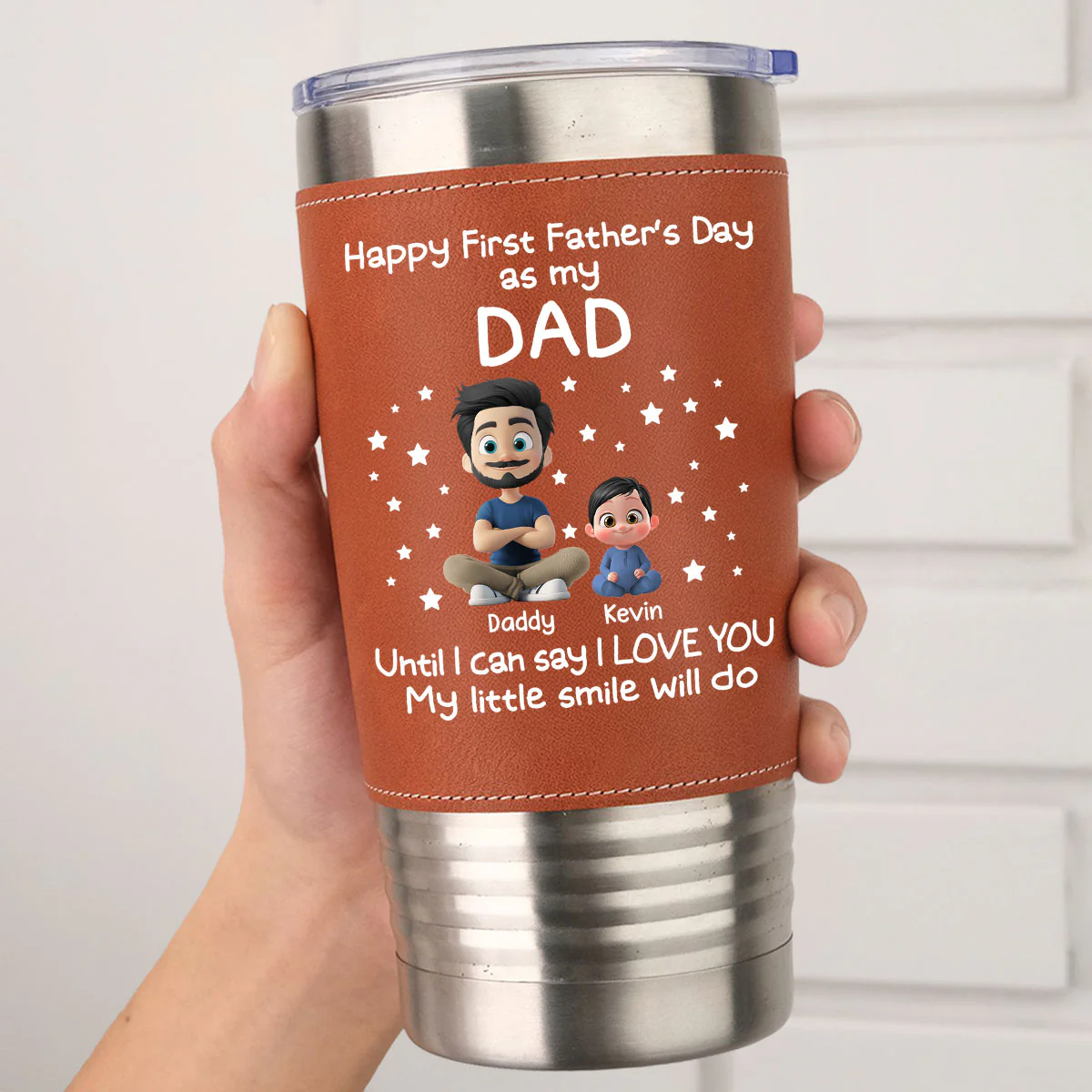 My Smile For Daddy - Personalized Custom Leather Tumbler - Image 5