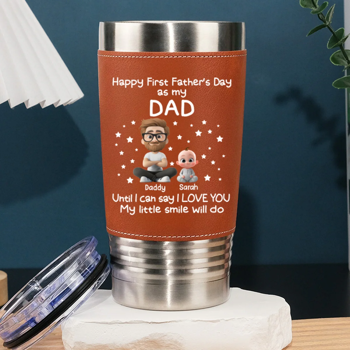 My Smile For Daddy - Personalized Custom Leather Tumbler - Image 6