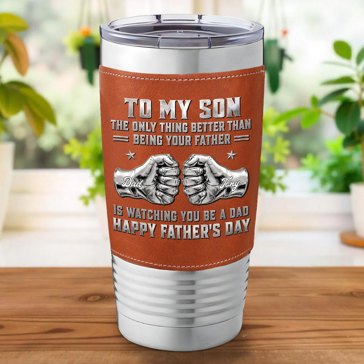 My Son Be A Dad 2 - Personalized Custom Leather Tumbler - Image 2