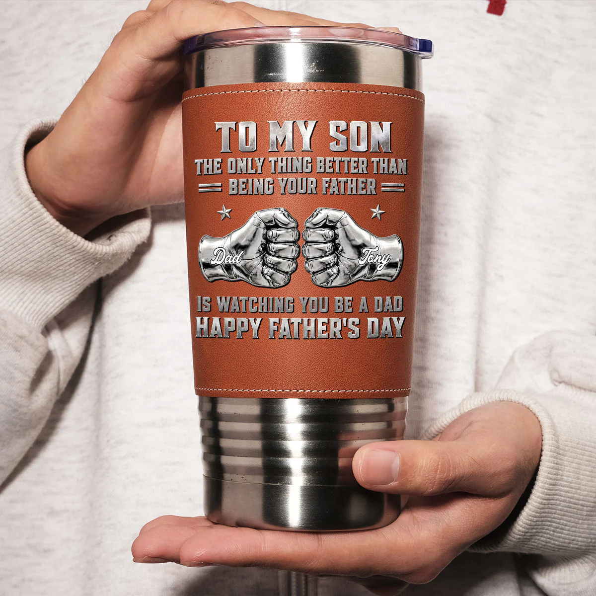 My Son Be A Dad 2 - Personalized Custom Leather Tumbler - Image 4