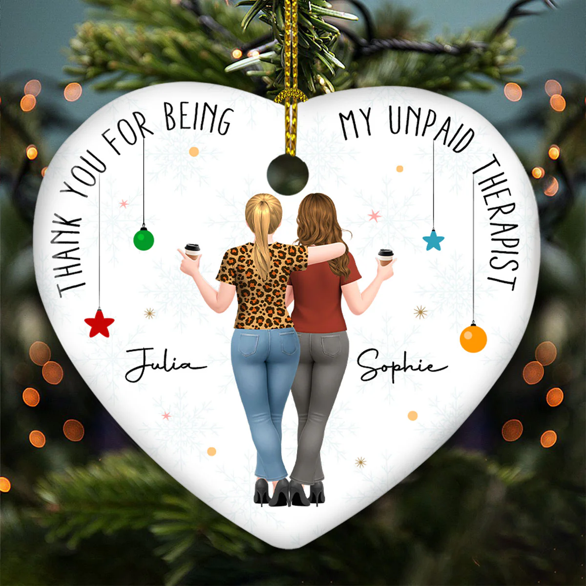 My Unpaid Therapist Gift For Coworkers Friends Sisters - Personalized Custom Ceramic Ornament - Image 4
