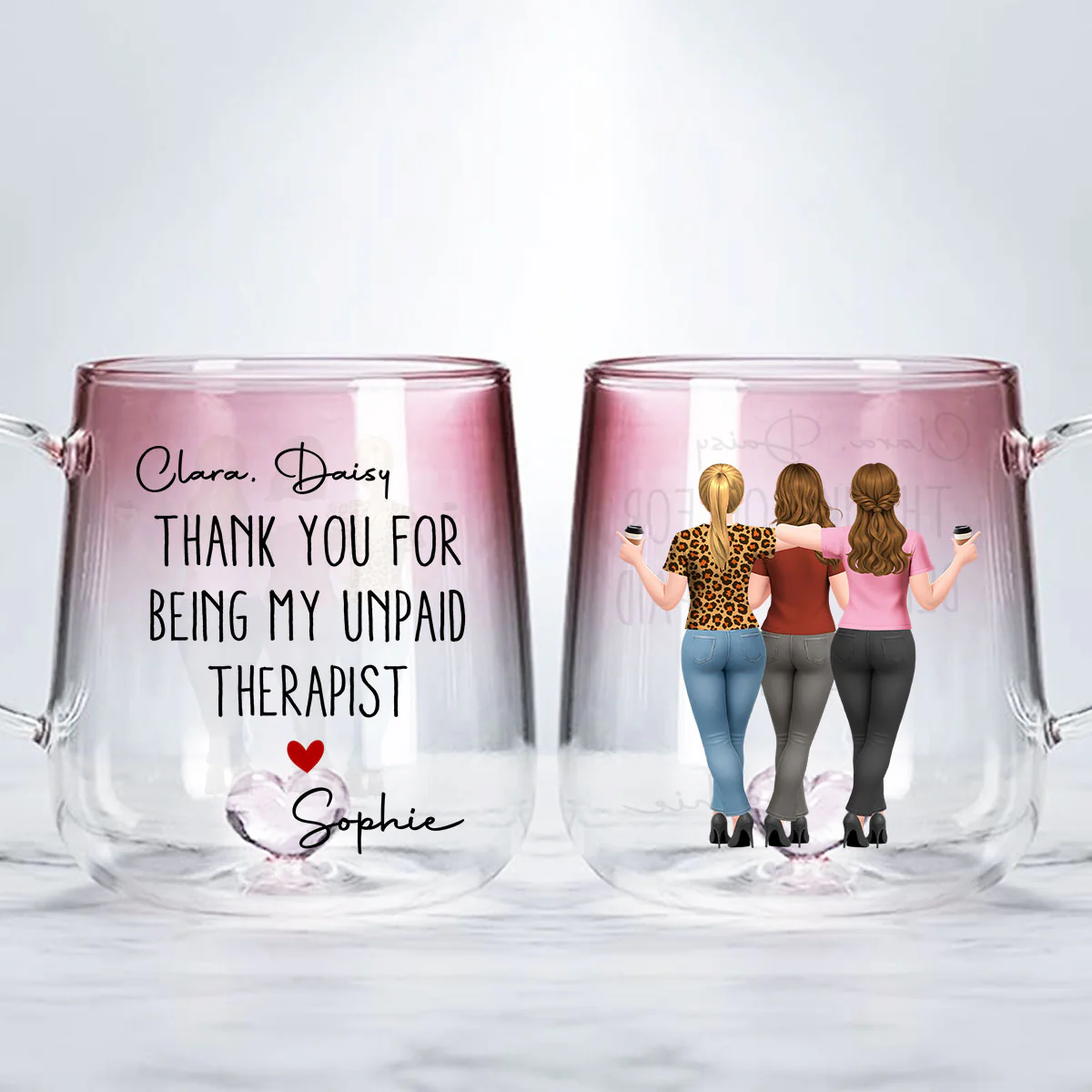 My Unpaid Therapist Version 2 - Personalized Custom Pink Gradient Glass Mug - Image 2