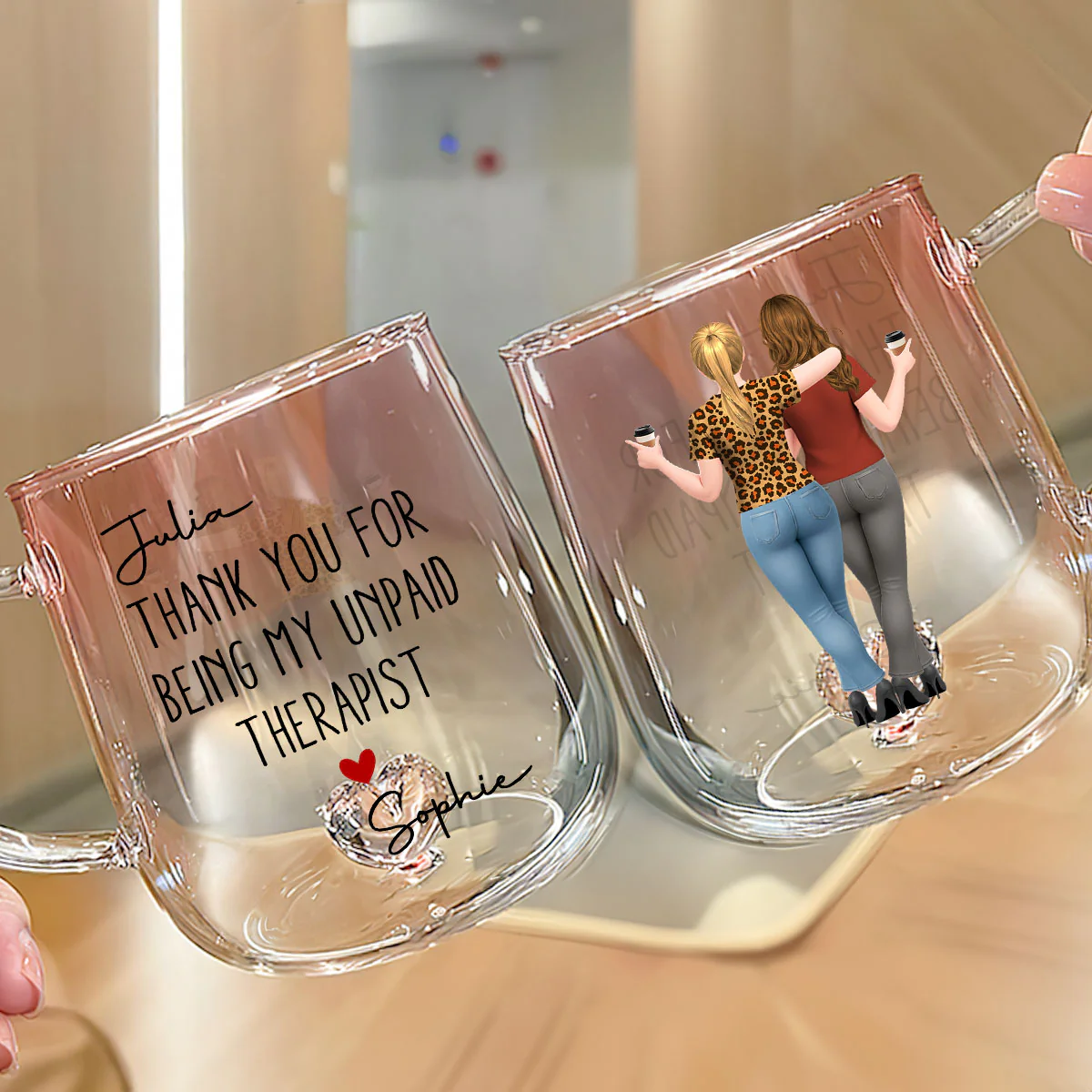 My Unpaid Therapist Version 2 - Personalized Custom Pink Gradient Glass Mug - Image 3