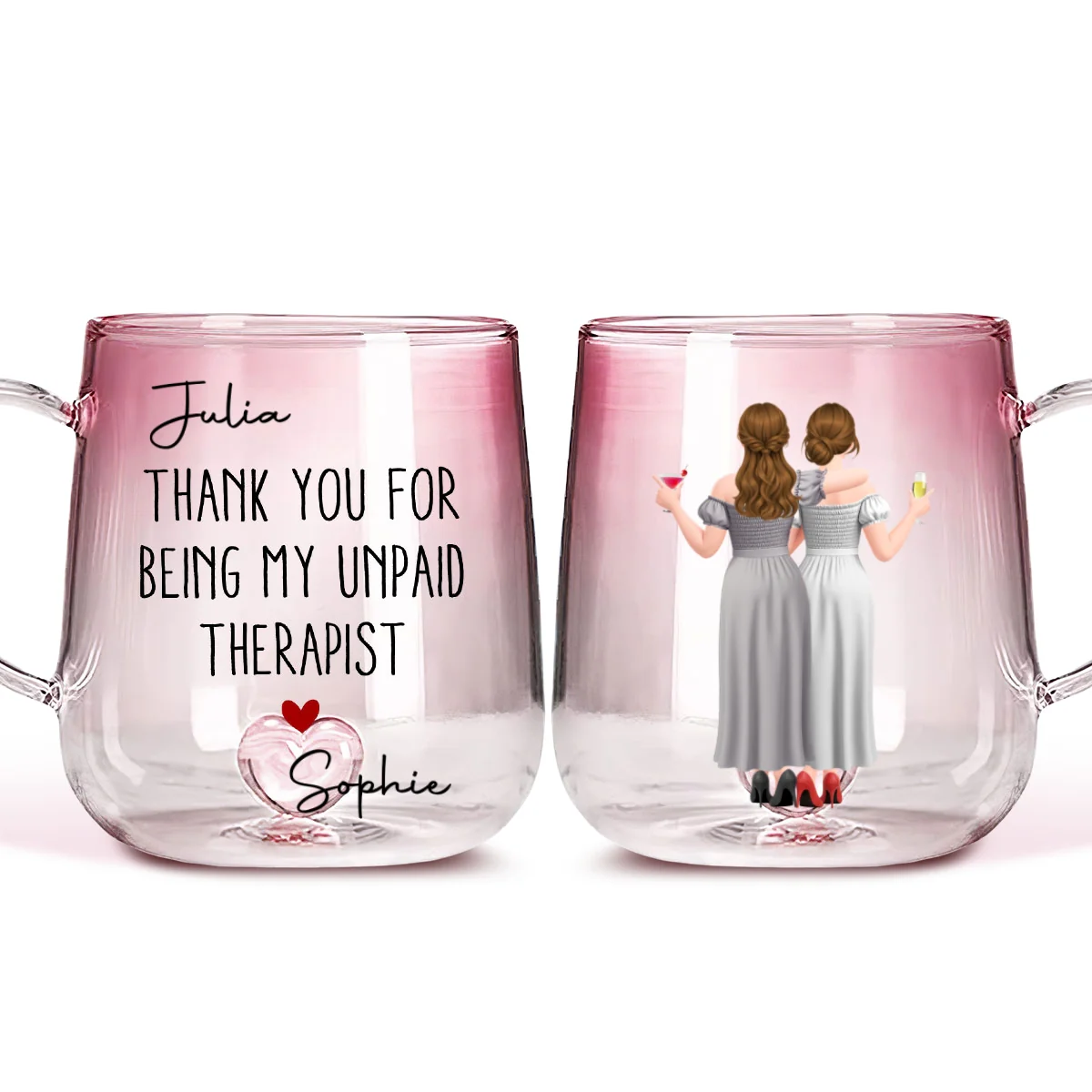 My Unpaid Therapist Version 2 - Personalized Custom Pink Gradient Glass Mug - Image 5