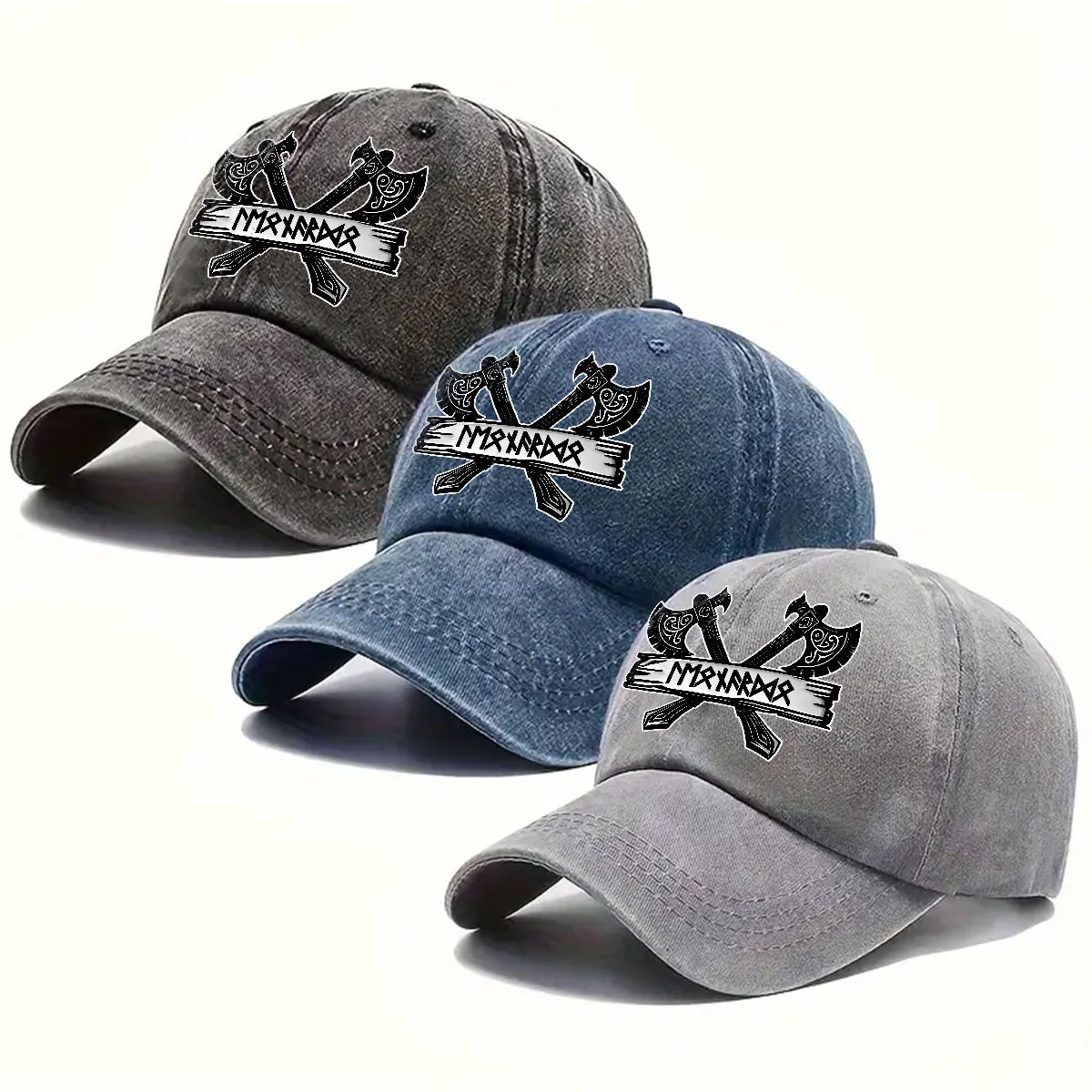 Name In Viking Runes - Personalized Custom Vintage Washed Denim Cap - Image 2