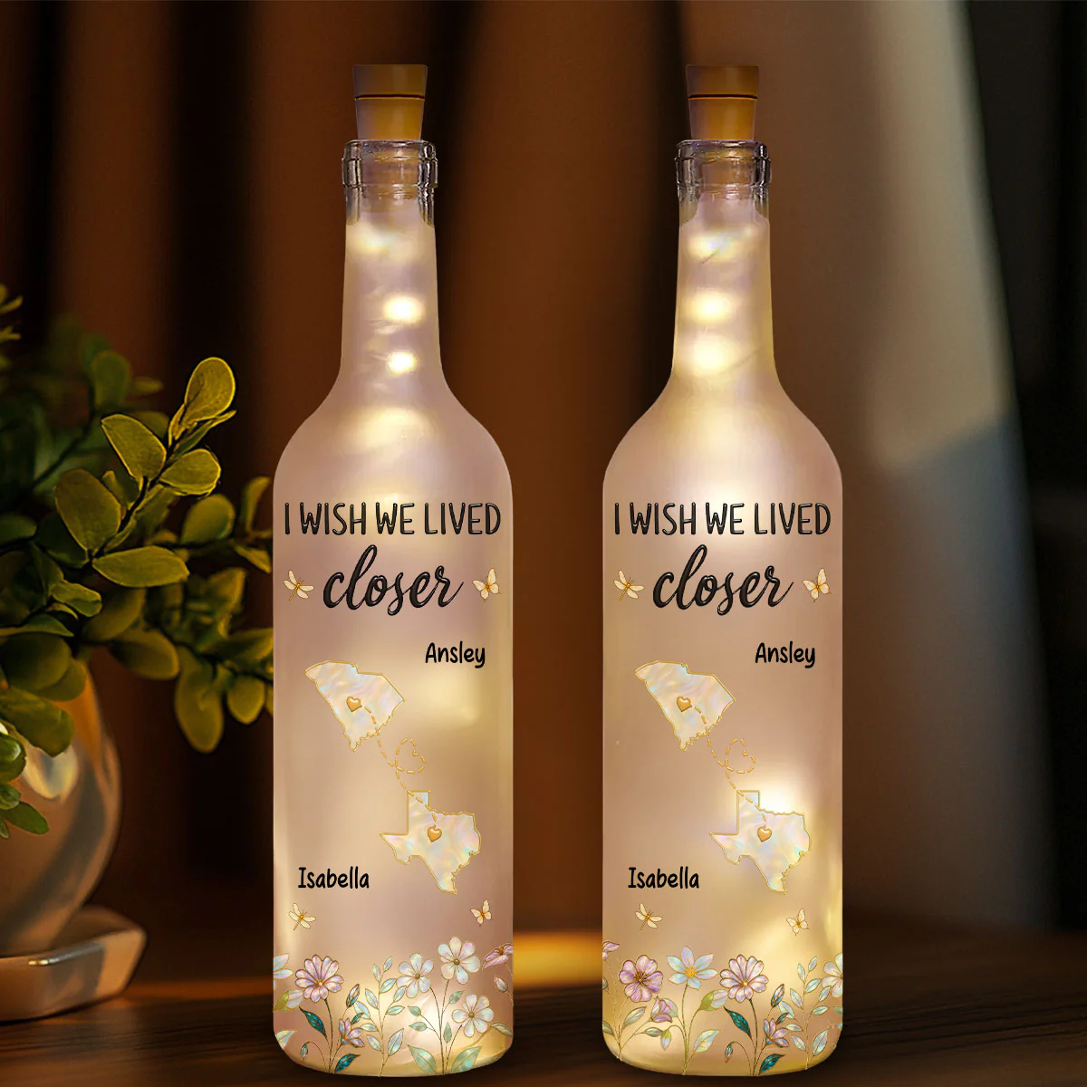 No Matter the Distance - Personalized Custom Bottle Lamp