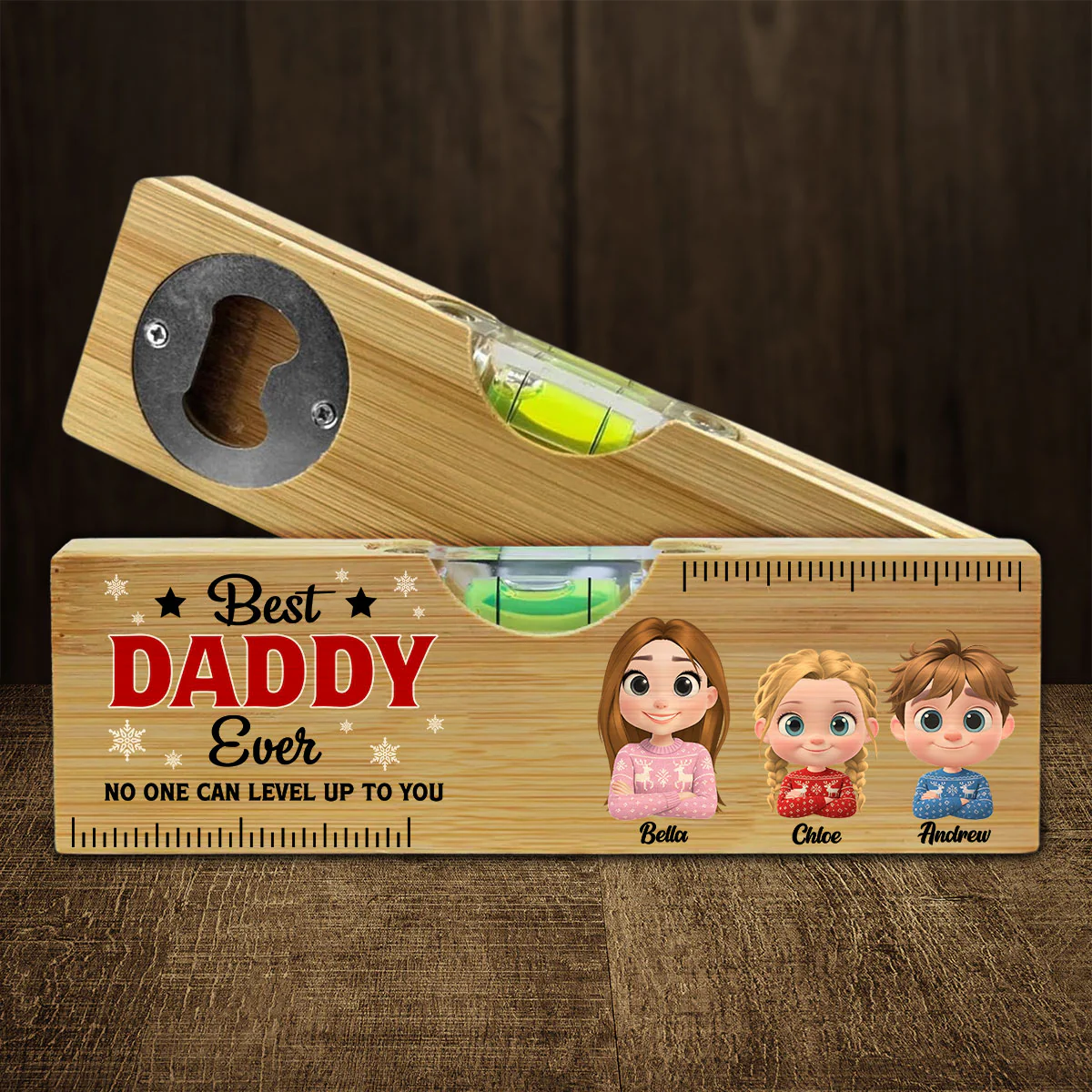 No One Level Up To You Christmas - Personalized Custom Wooden Spirit Level Bottle Opener - Image 2