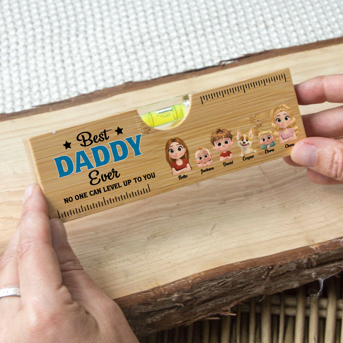 No One Measures Up To Dad - Personalized Custom Wooden Spirit Level Bottle Opener - Image 2